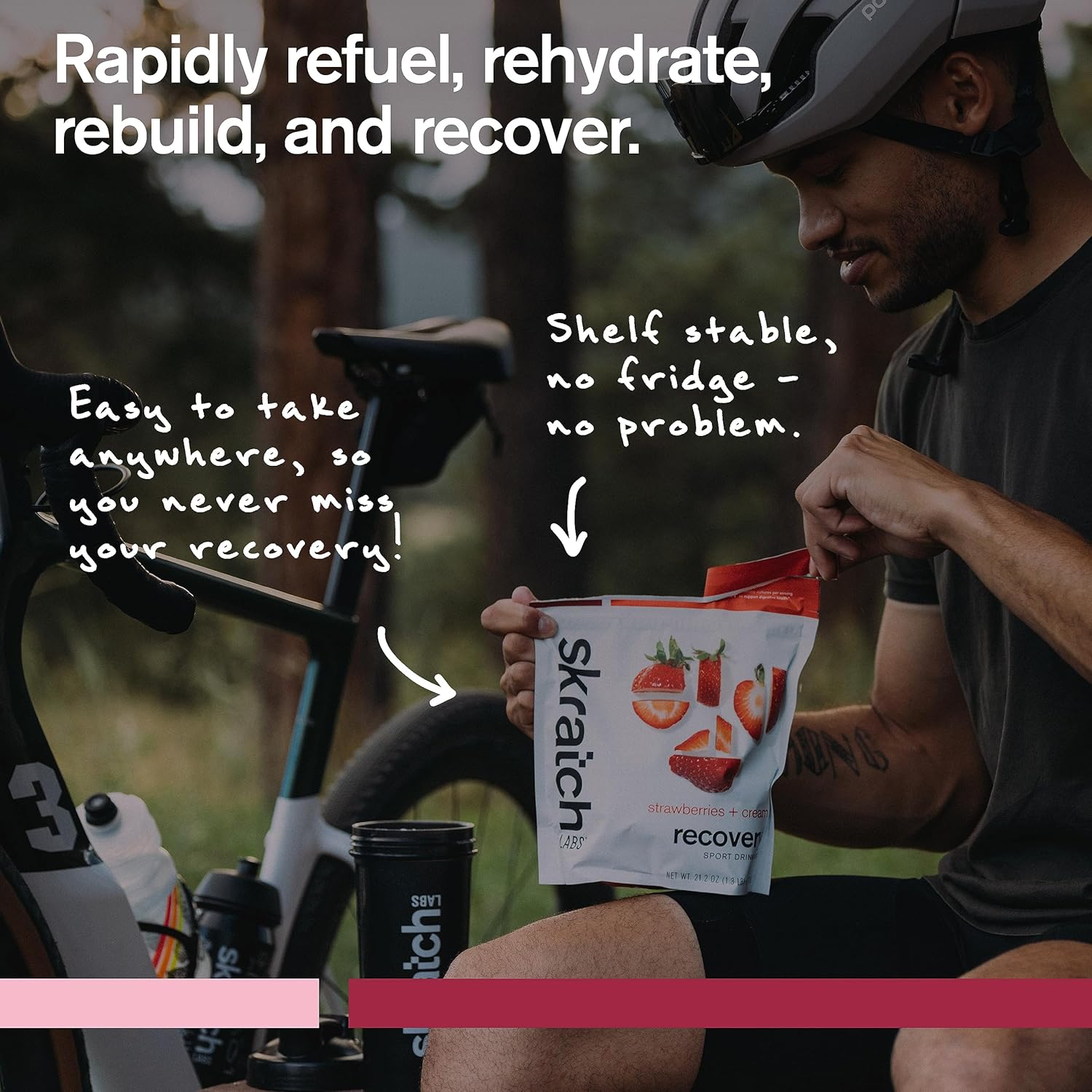 SKRATCH LABS Recovery Sport Drink Mix - Strawberries + Cream Flavor | Complete Protein, Carbs, Electrolytes, Probiotics | Post-Workout Powder