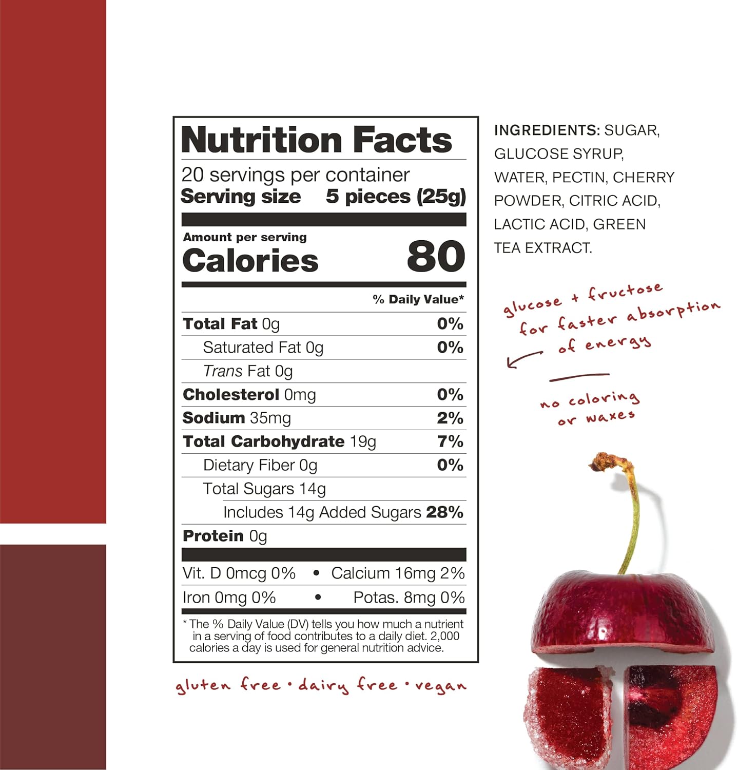Skratch Labs Sour Cherry Energy Chews - Gluten Free & Vegan - 10 Pack for Running, Cycling, Performance