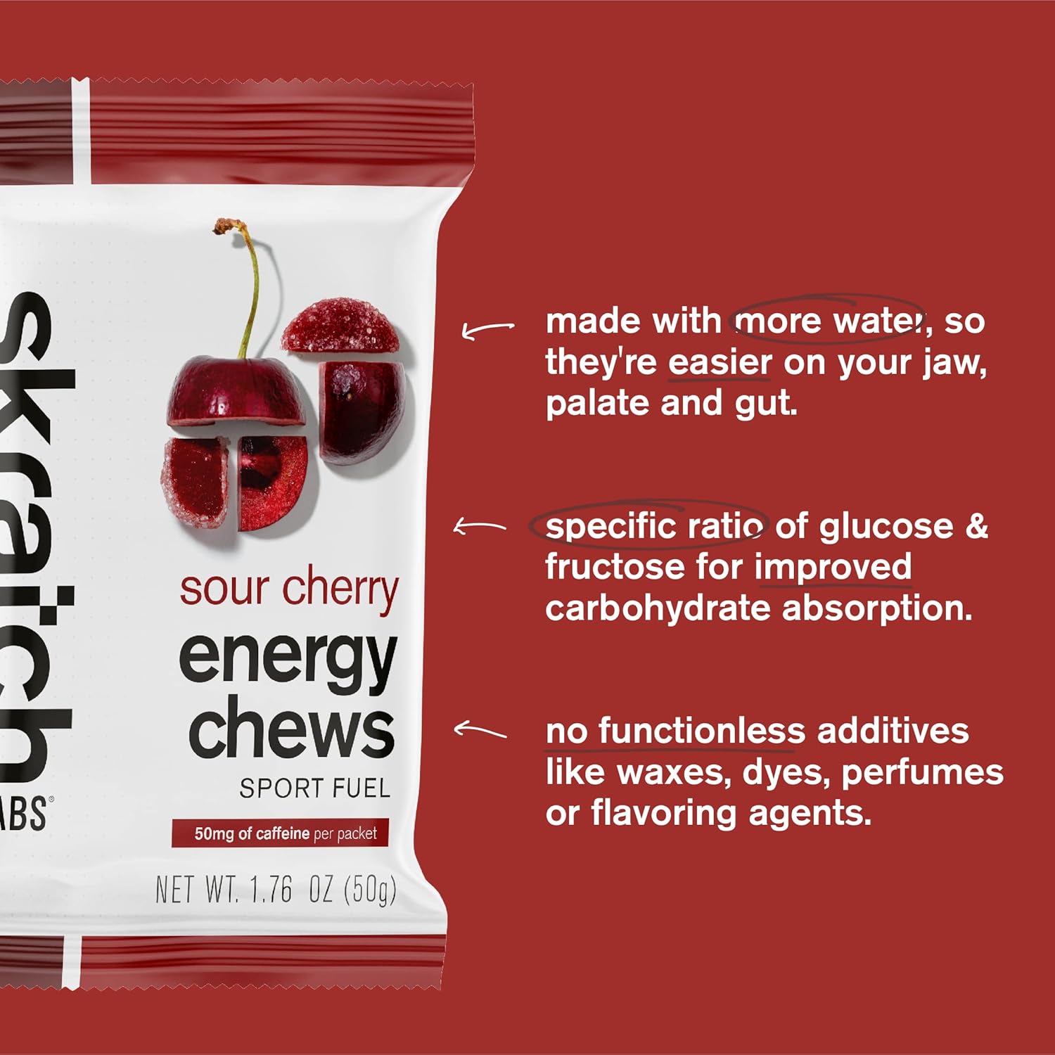 Skratch Labs Sour Cherry Energy Chews - Gluten Free & Vegan - 10 Pack for Running, Cycling, Performance