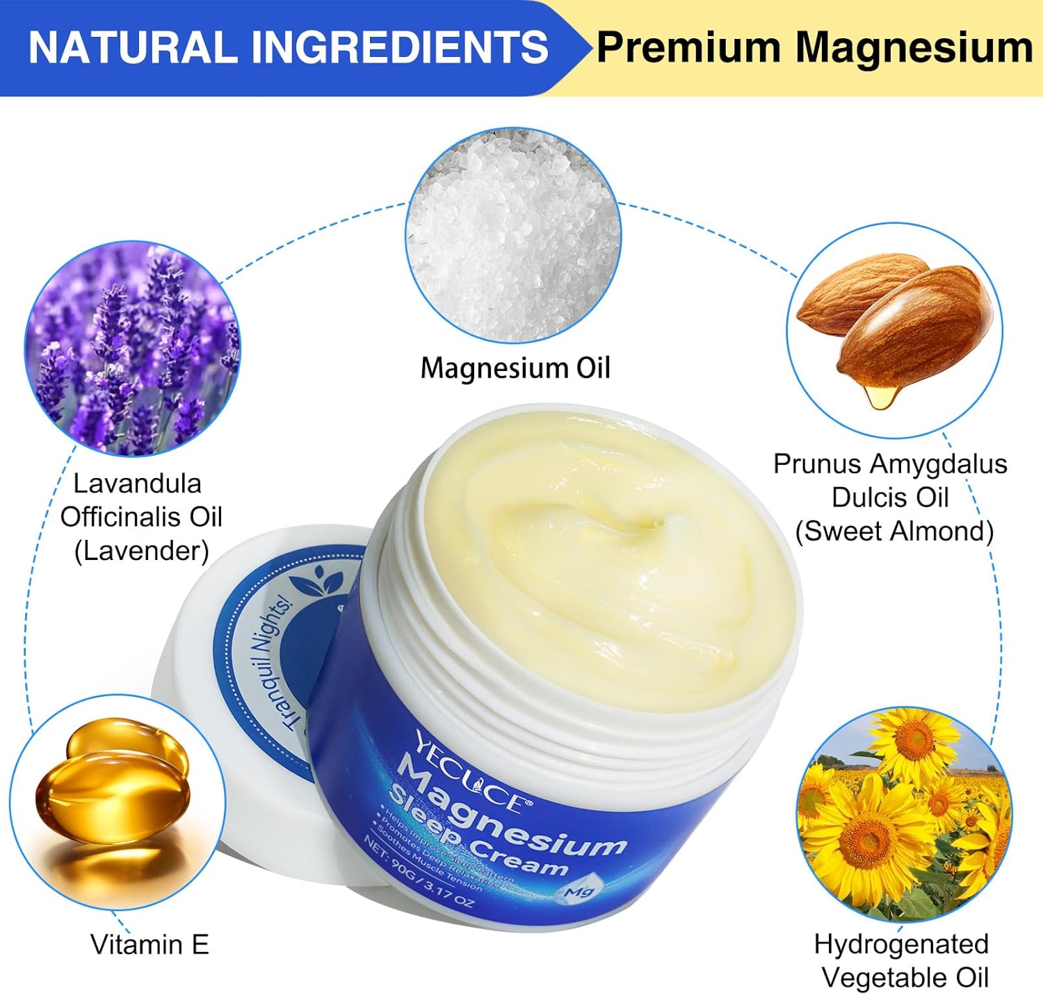 Sleep Support Magnesium Body Butter Cream for Leg Cramps & Muscle Soreness - Fast Absorption Nighttime Formula - 3 fl oz