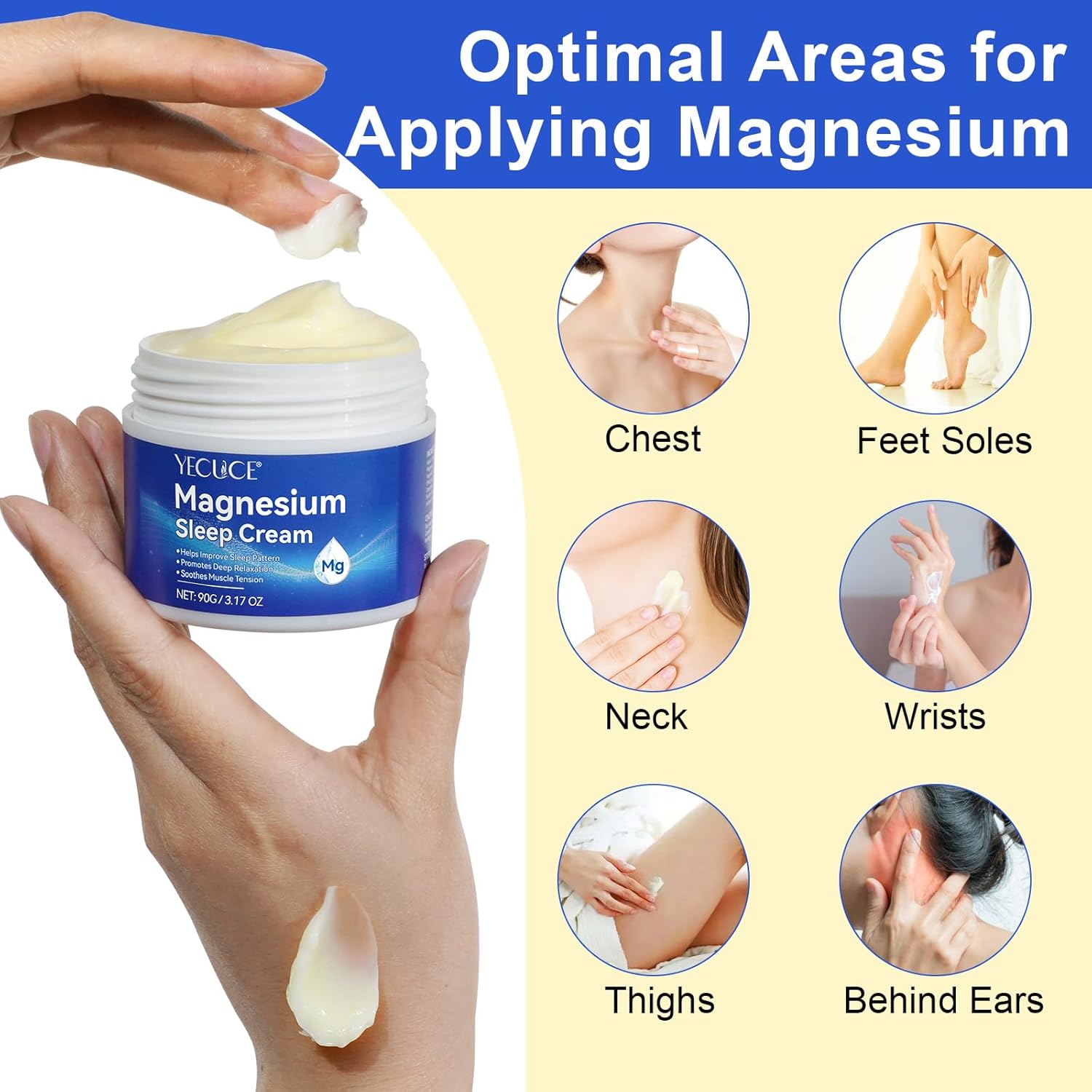 Sleep Support Magnesium Body Butter Cream for Leg Cramps & Muscle Soreness - Fast Absorption Nighttime Formula - 3 fl oz