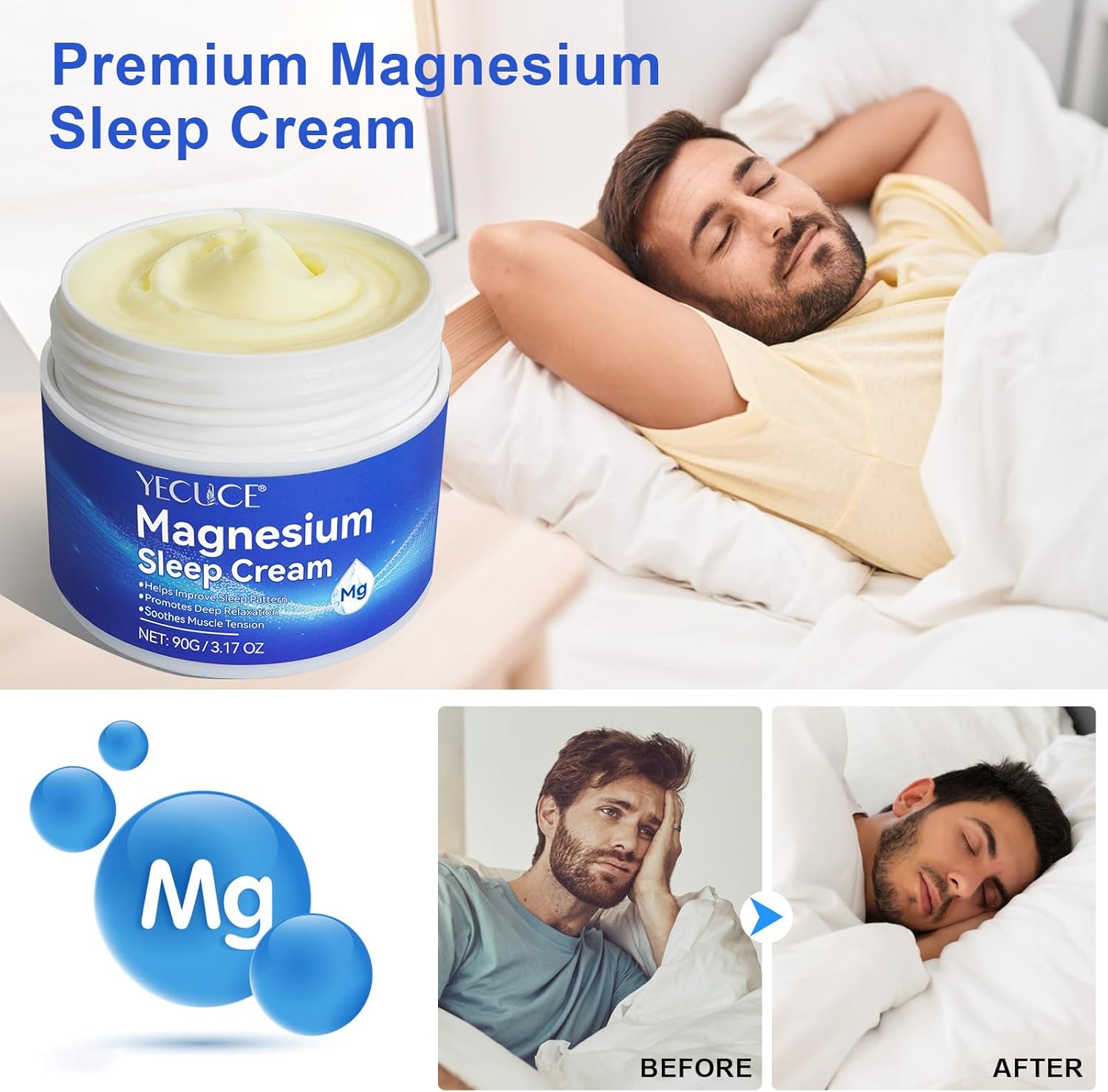 Sleep Support Magnesium Body Butter Cream for Leg Cramps & Muscle Soreness - Fast Absorption Nighttime Formula - 3 fl oz
