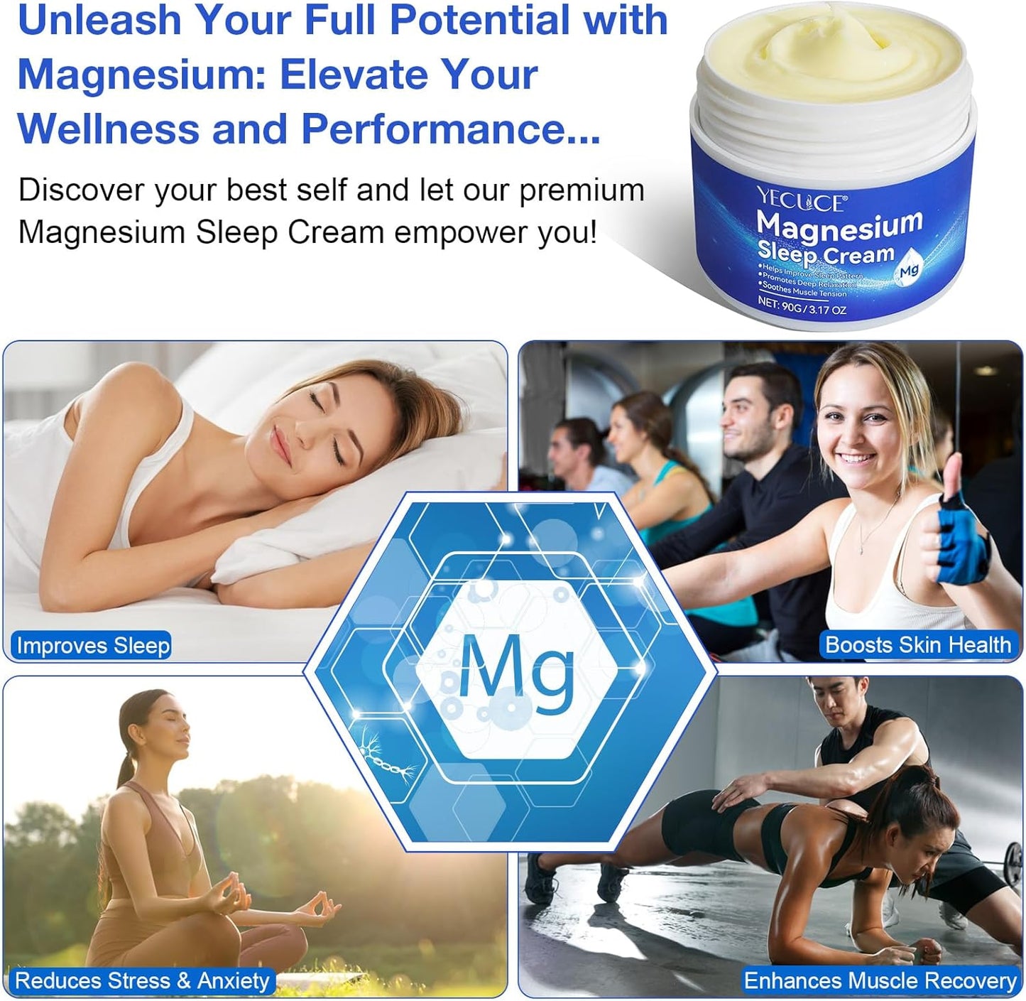 Sleep Support Magnesium Body Butter Cream for Leg Cramps & Muscle Soreness - Fast Absorption Nighttime Formula - 3 fl oz