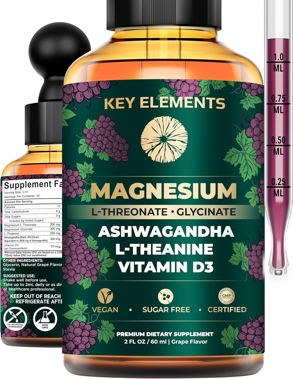 Sleep Support Supplement with Liquid Magnesium L-Threonate, Magnesium Glycinate, Ashwagandha, L-Theanine, and Vitamin D3