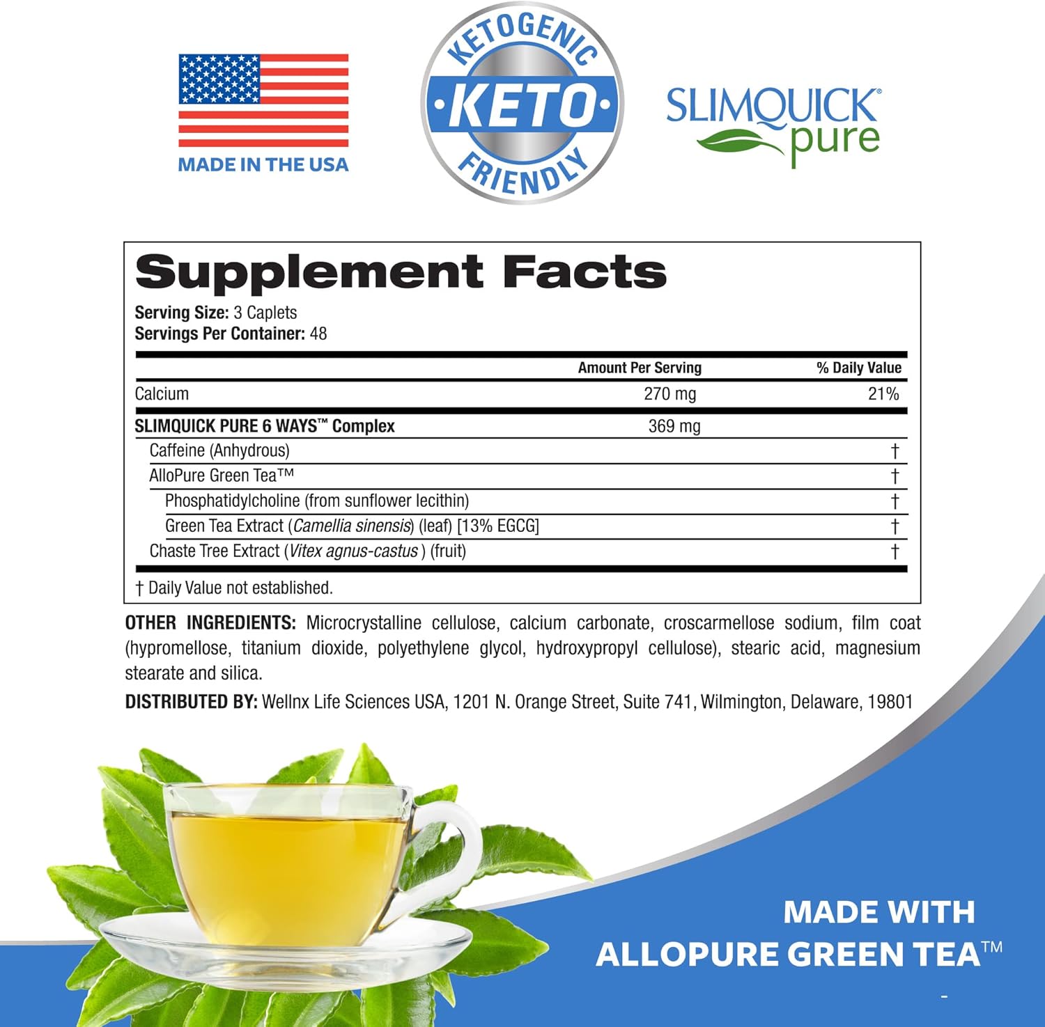 Slimquick Pure 3x Regular Strength Pills for Women with AlloPure Green Tea and Caffeine - 2x72 Capsules, Supports Weight Loss and Metabolism