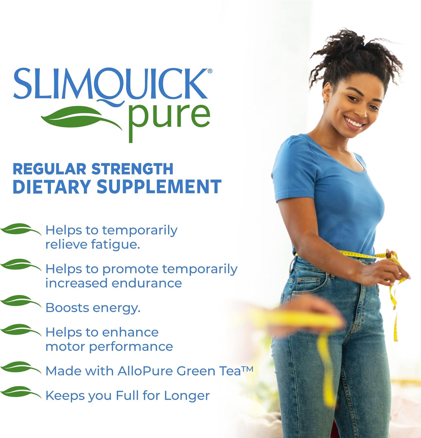 Slimquick Pure 3x Regular Strength Pills for Women with AlloPure Green Tea and Caffeine - 2x72 Capsules, Supports Weight Loss and Metabolism
