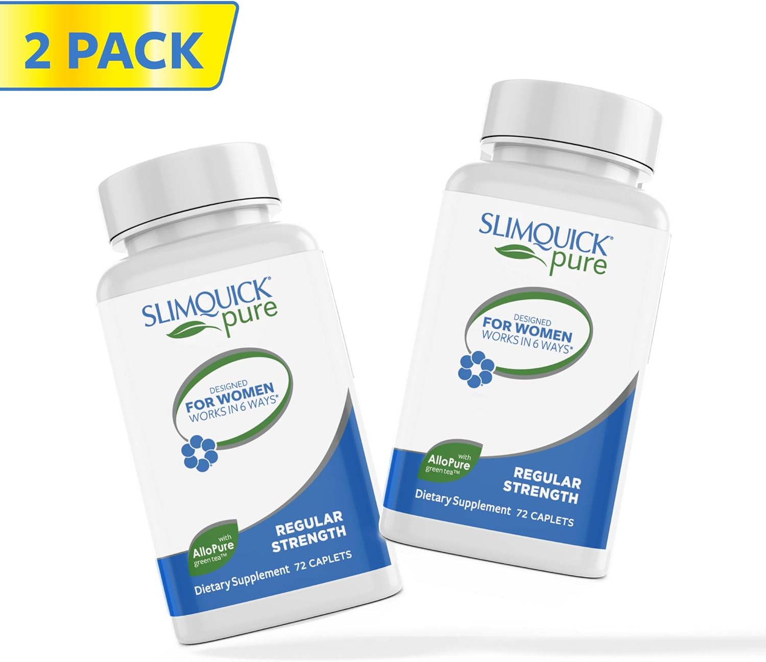 Slimquick Pure 3x Regular Strength Pills for Women with AlloPure Green Tea and Caffeine - 2x72 Capsules, Supports Weight Loss and Metabolism