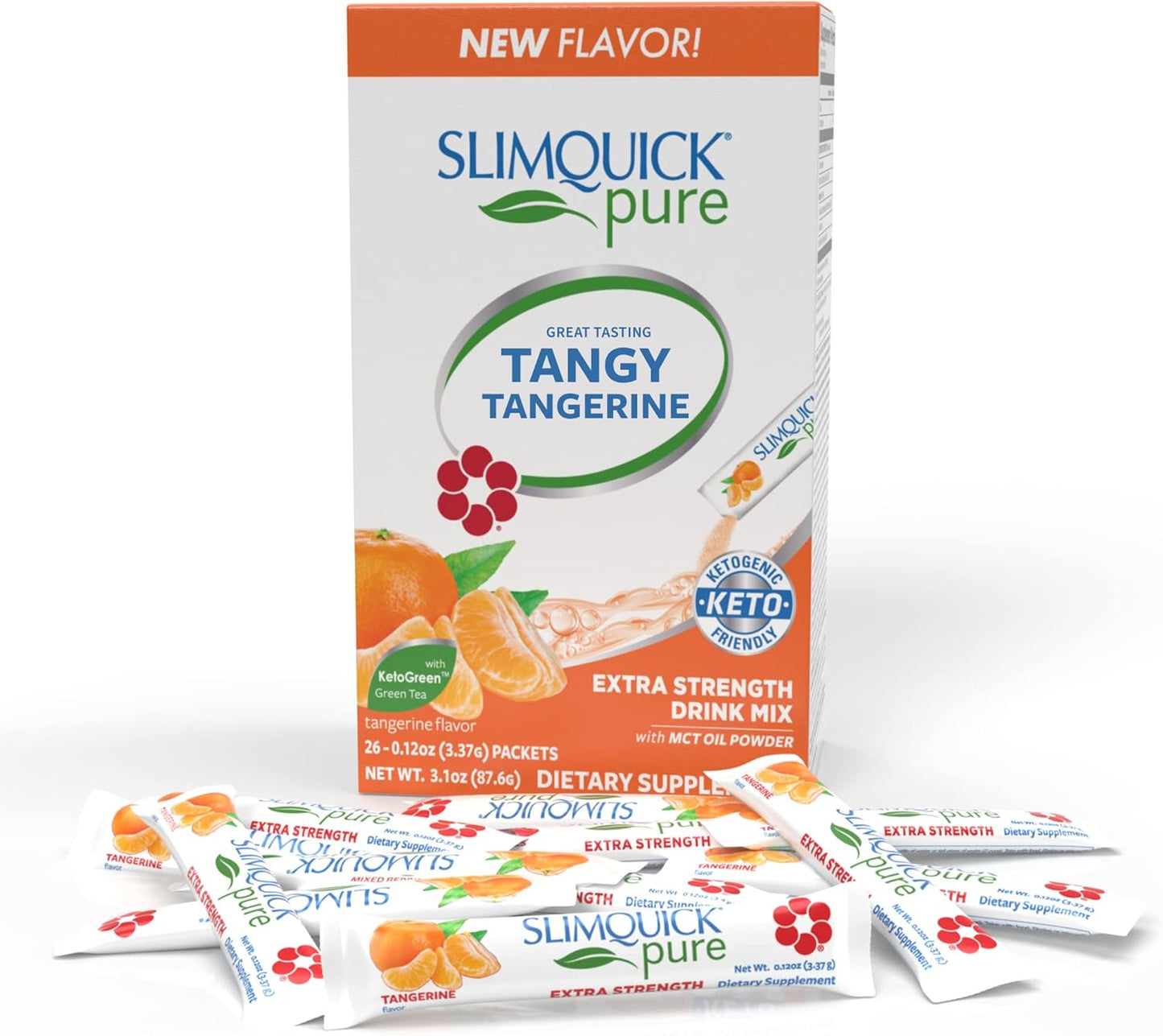 SlimQuick Tangerine Weight Management Drink Mix - Boosts Metabolism, Long-Lasting Fullness with Green Tea, Caffeine, Chaste Tree, Rhodiola Extract - 26 Count