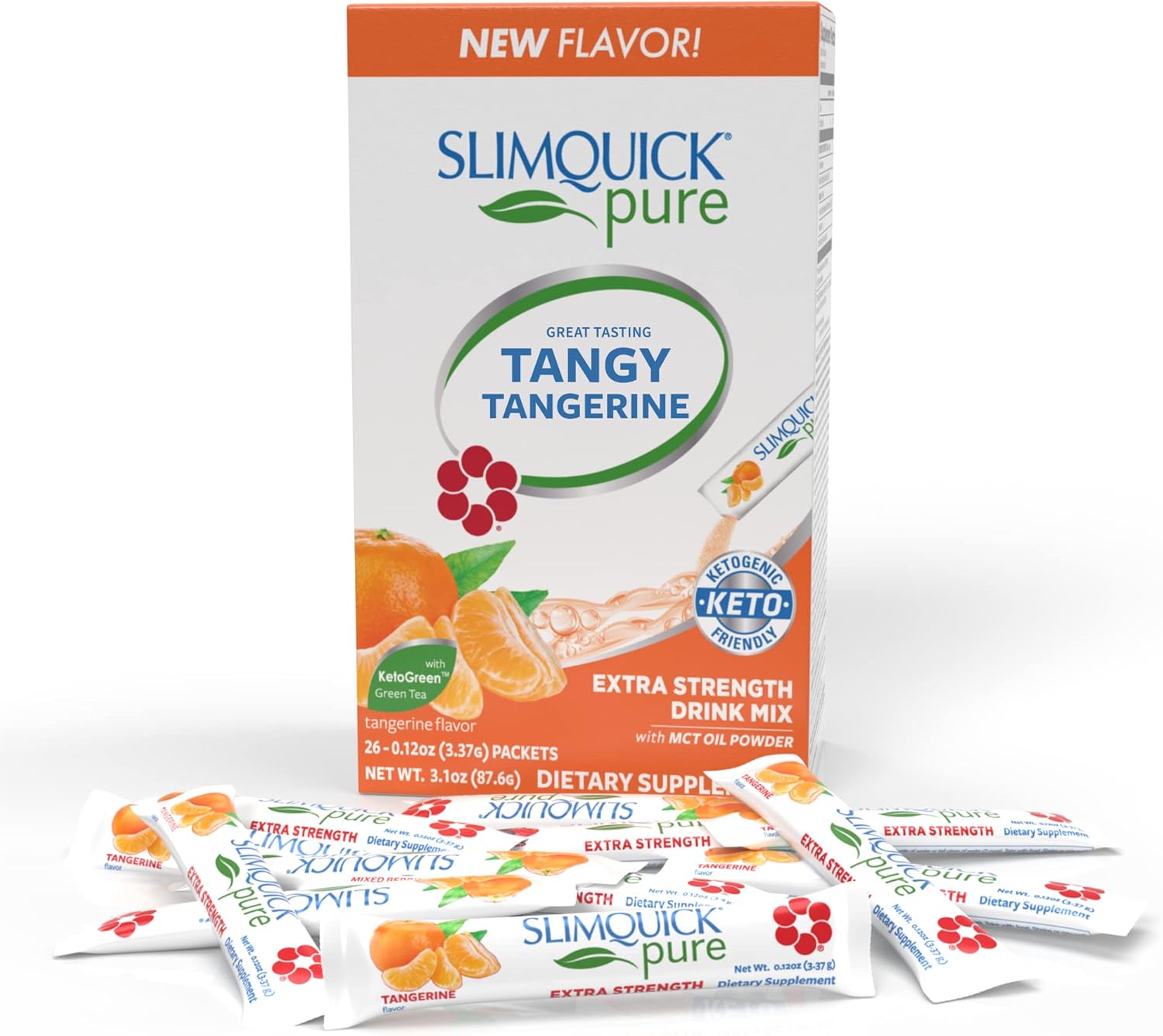 SlimQuick Tangerine Weight Management Drink Mix - Boosts Metabolism, Long-Lasting Fullness with Green Tea, Caffeine, Chaste Tree, Rhodiola Extract - 26 Count