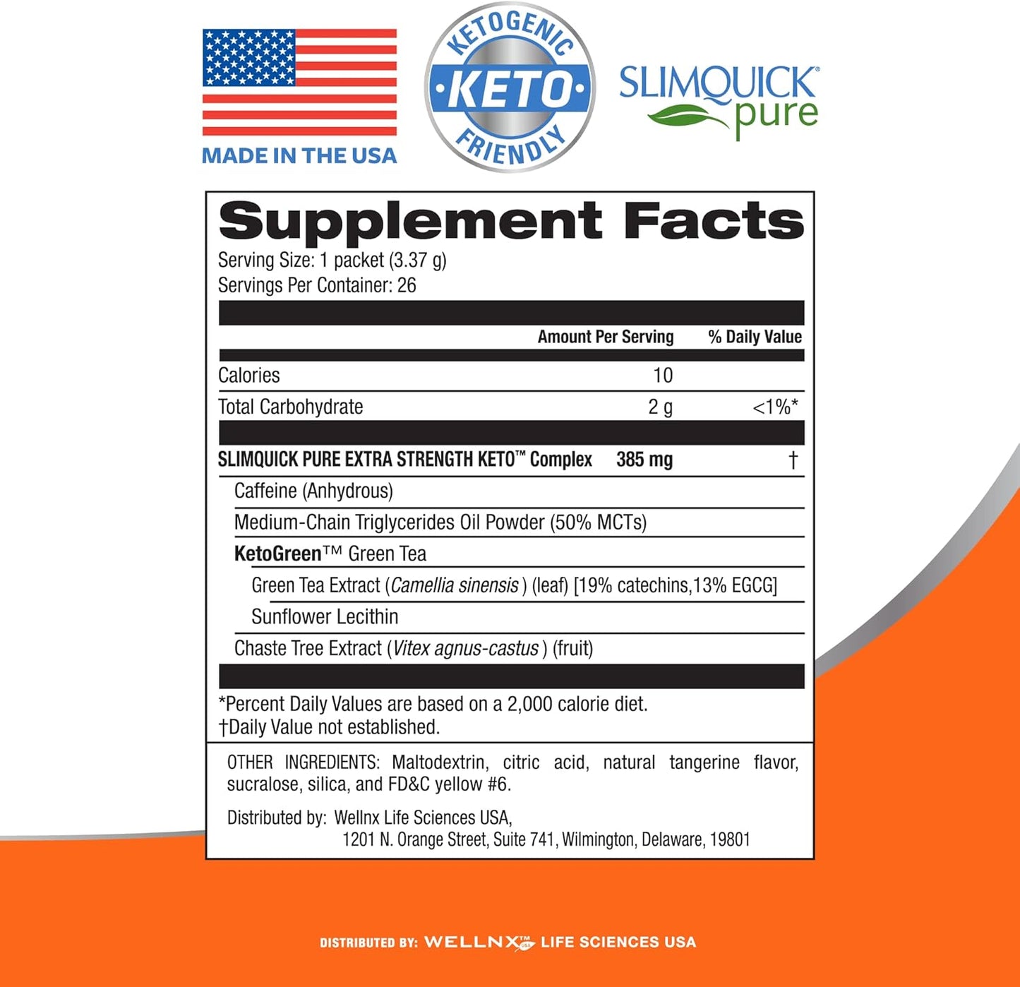 SlimQuick Tangerine Weight Management Drink Mix - Boosts Metabolism, Long-Lasting Fullness with Green Tea, Caffeine, Chaste Tree, Rhodiola Extract - 26 Count