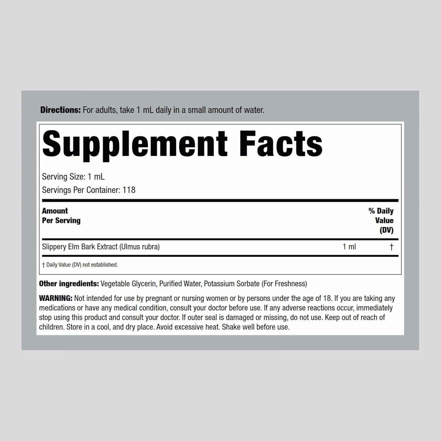 Slippery Elm Bark Liquid Drops - 4 fl oz | Alcohol-Free Extract | Vegetarian, Non-GMO, Gluten-Free Supplement