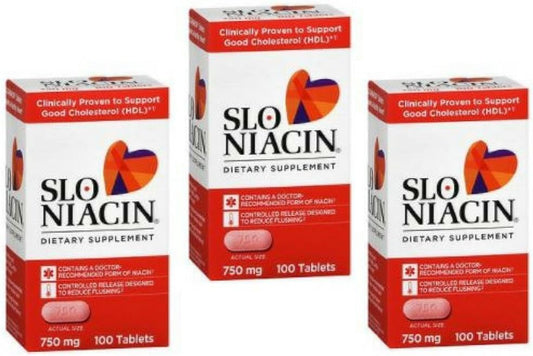 SLO-NIACIN Vitamin B Niacin Supplement 750mg for High Absorption - 100 Tablets x 3 Bottles