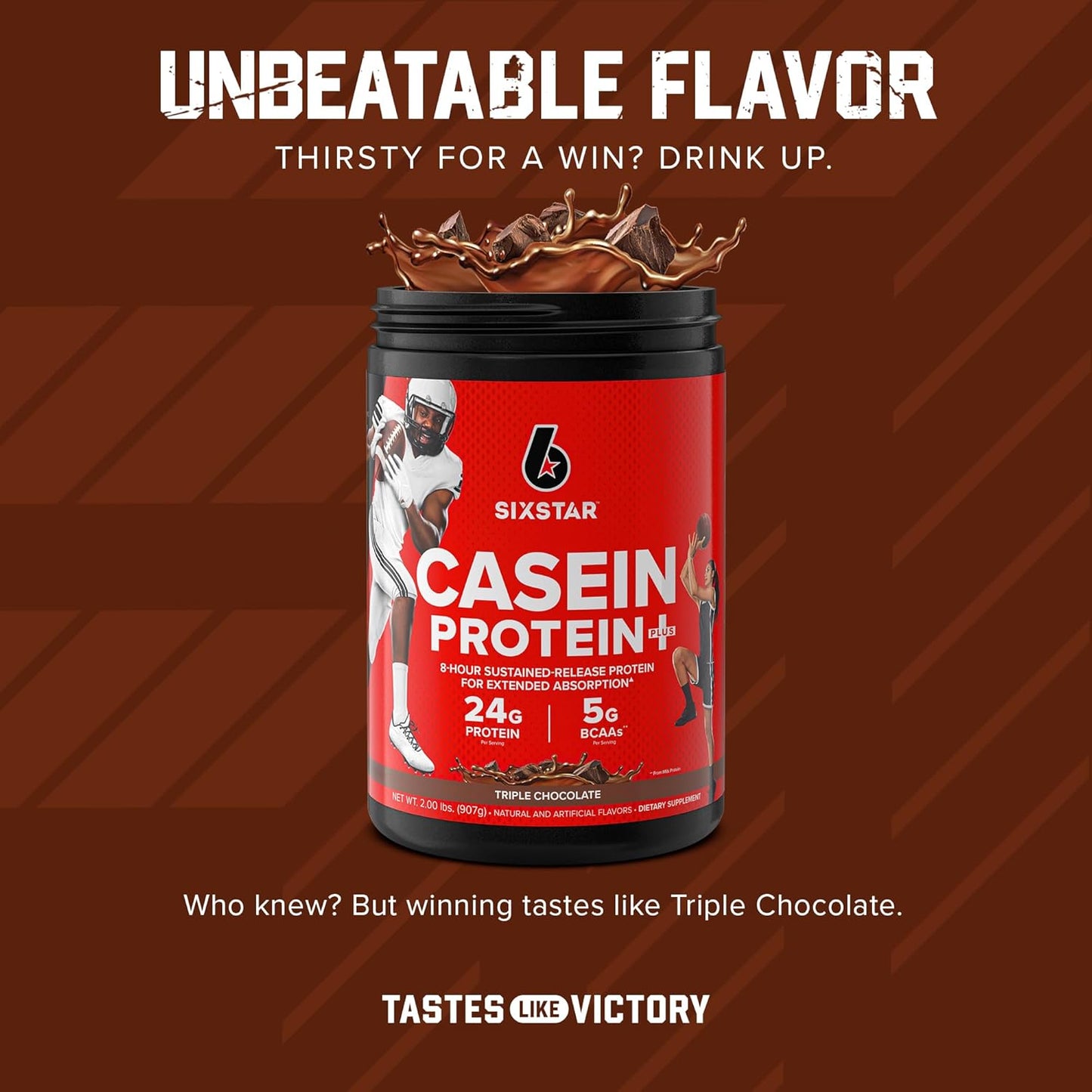 Slow-Digesting Triple Chocolate Casein Protein Powder for Muscle Gain, 2 lbs