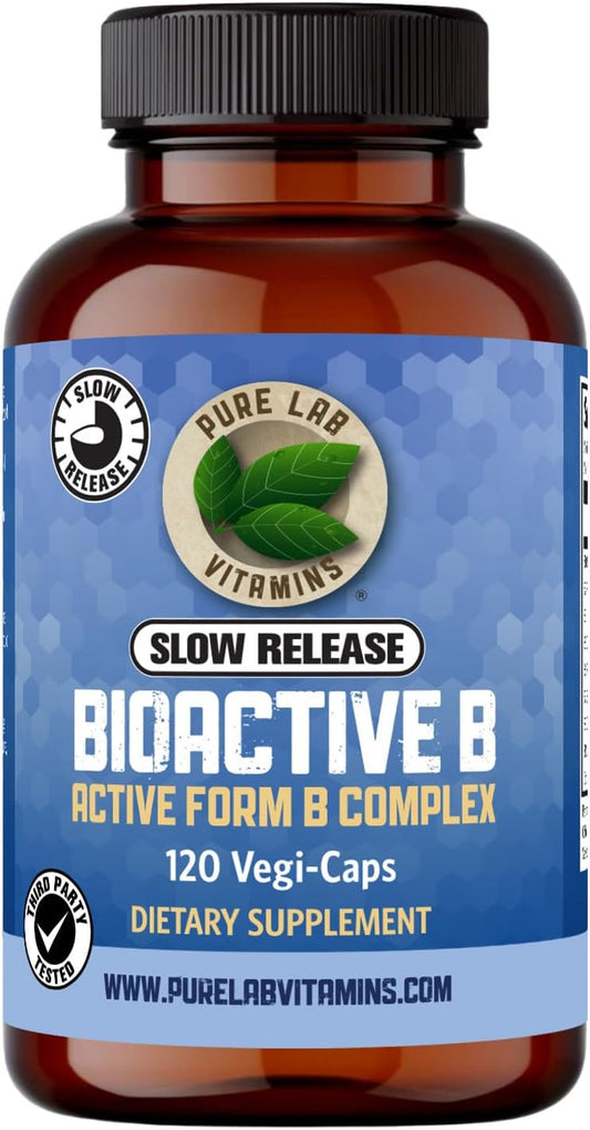 Slow Release Bioactive B Complex Vitamins - 120 Capsules for Metabolic Support & Immune System - Pure Lab B-Complex Supplements for Men and Women