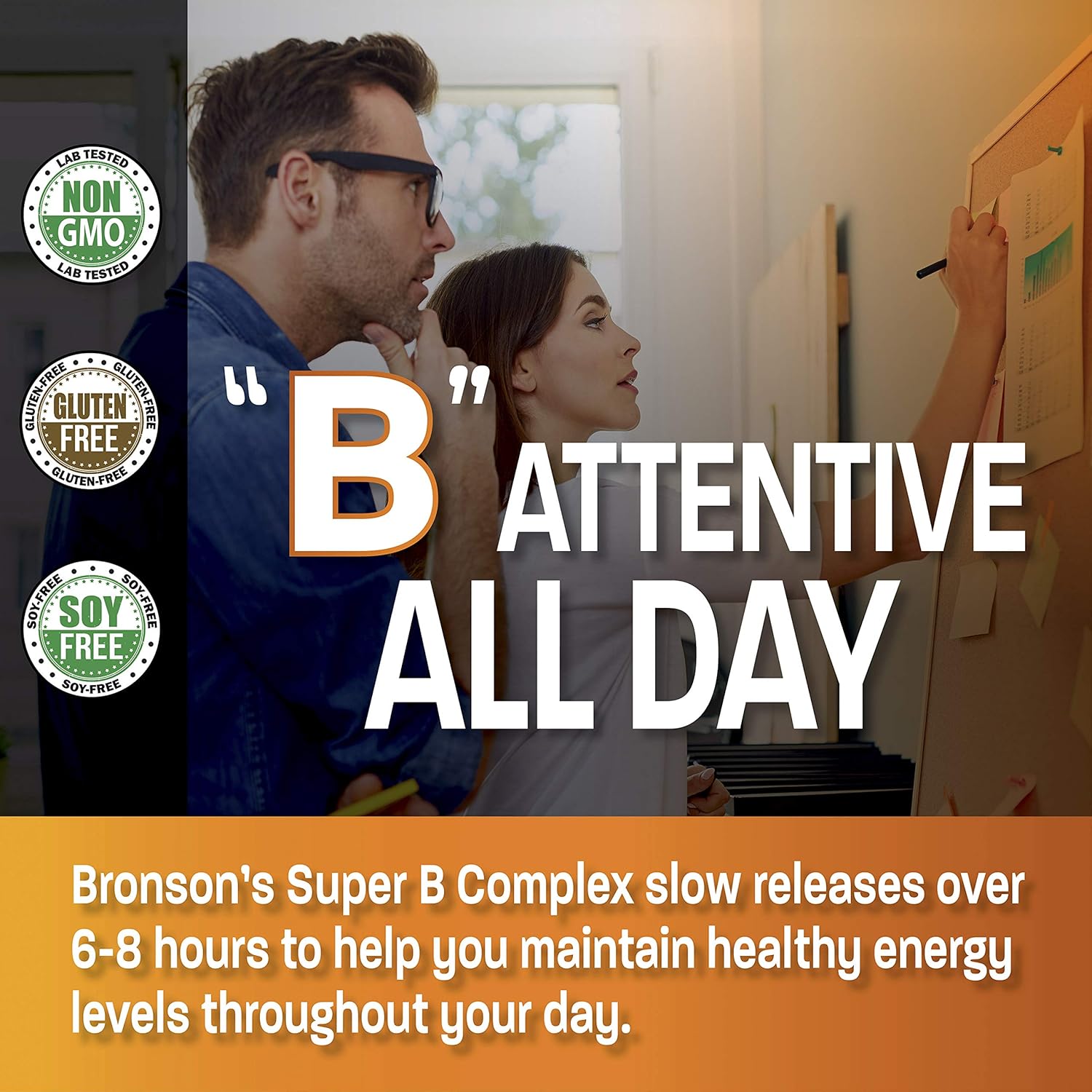 Slow Release Bronson Super B Vitamin B Complex - 100 Tablets with Vitamin B1, B2, B3, B6, Folic Acid, B12 - Complete B Vitamin Supplement