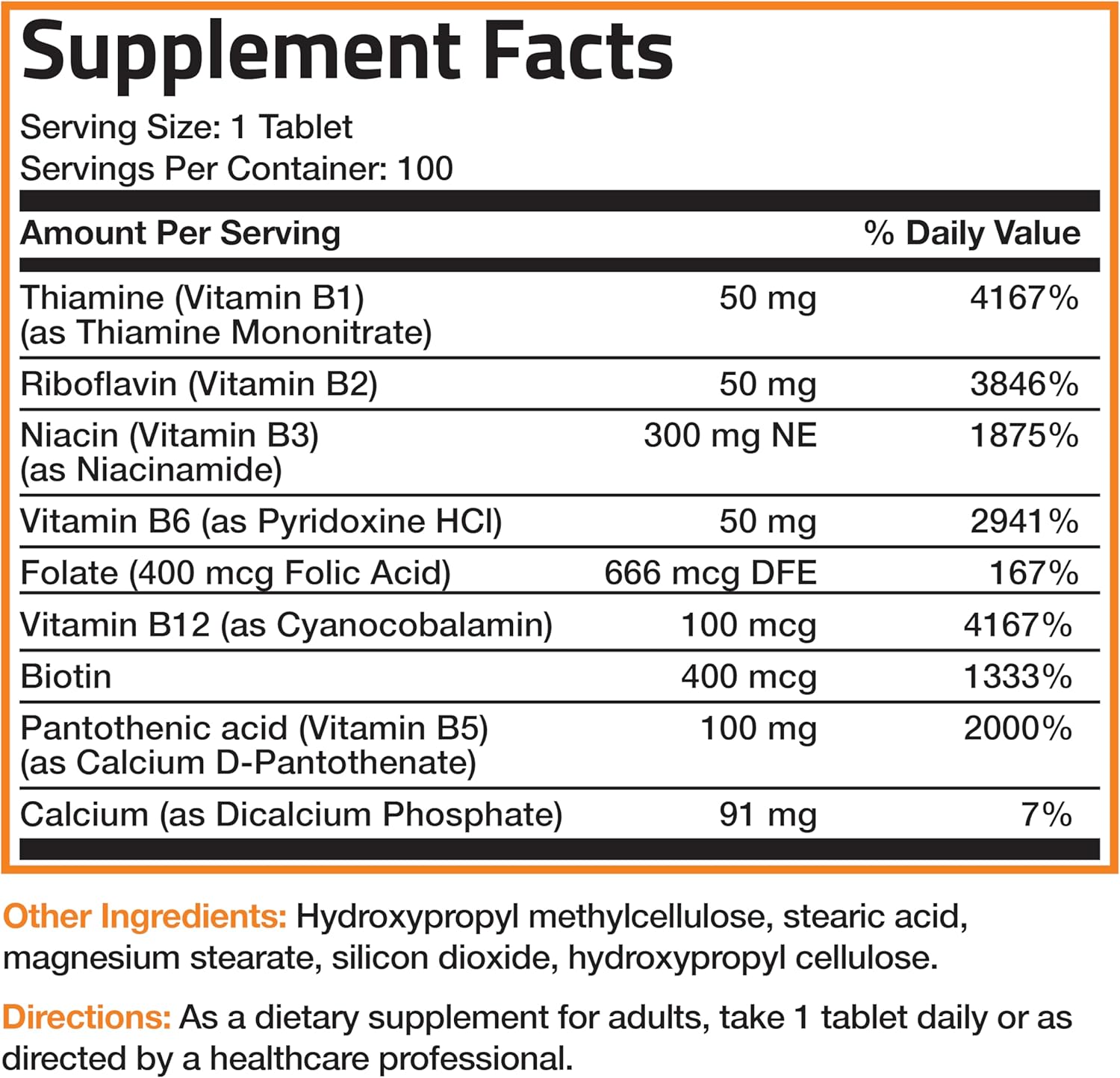 Slow Release Bronson Super B Vitamin B Complex - 100 Tablets with Vitamin B1, B2, B3, B6, Folic Acid, B12 - Complete B Vitamin Supplement