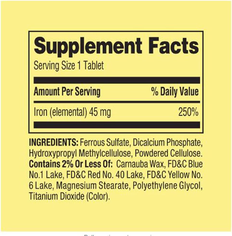Slow-Release Iron Tablets Dietary Supplement by Spring Valley - 45 mg, 30 Count