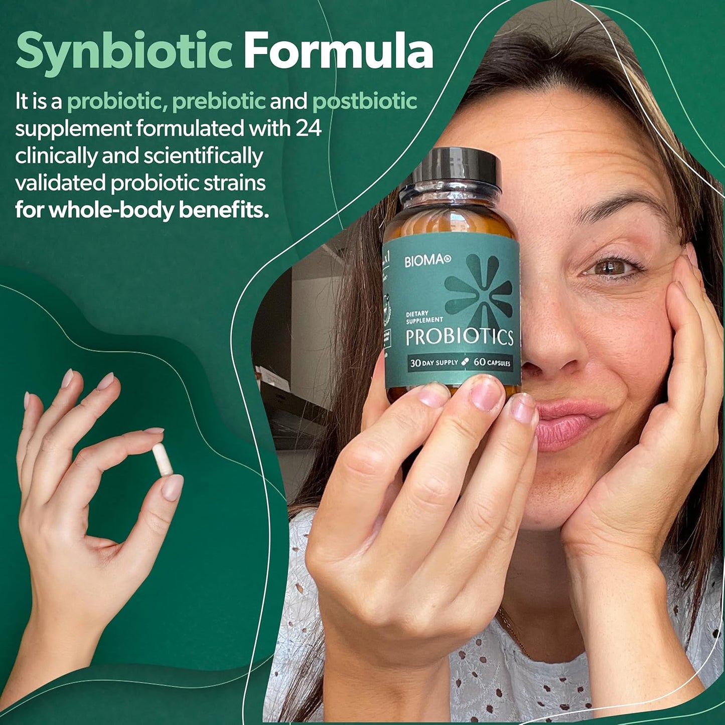 Slow Release Synbiotic Probiotic Capsules for Gut Health - BIOMA Probiotics with Prebiotics/Postbiotics for Weight Management & Digestive Health (60 Caps)