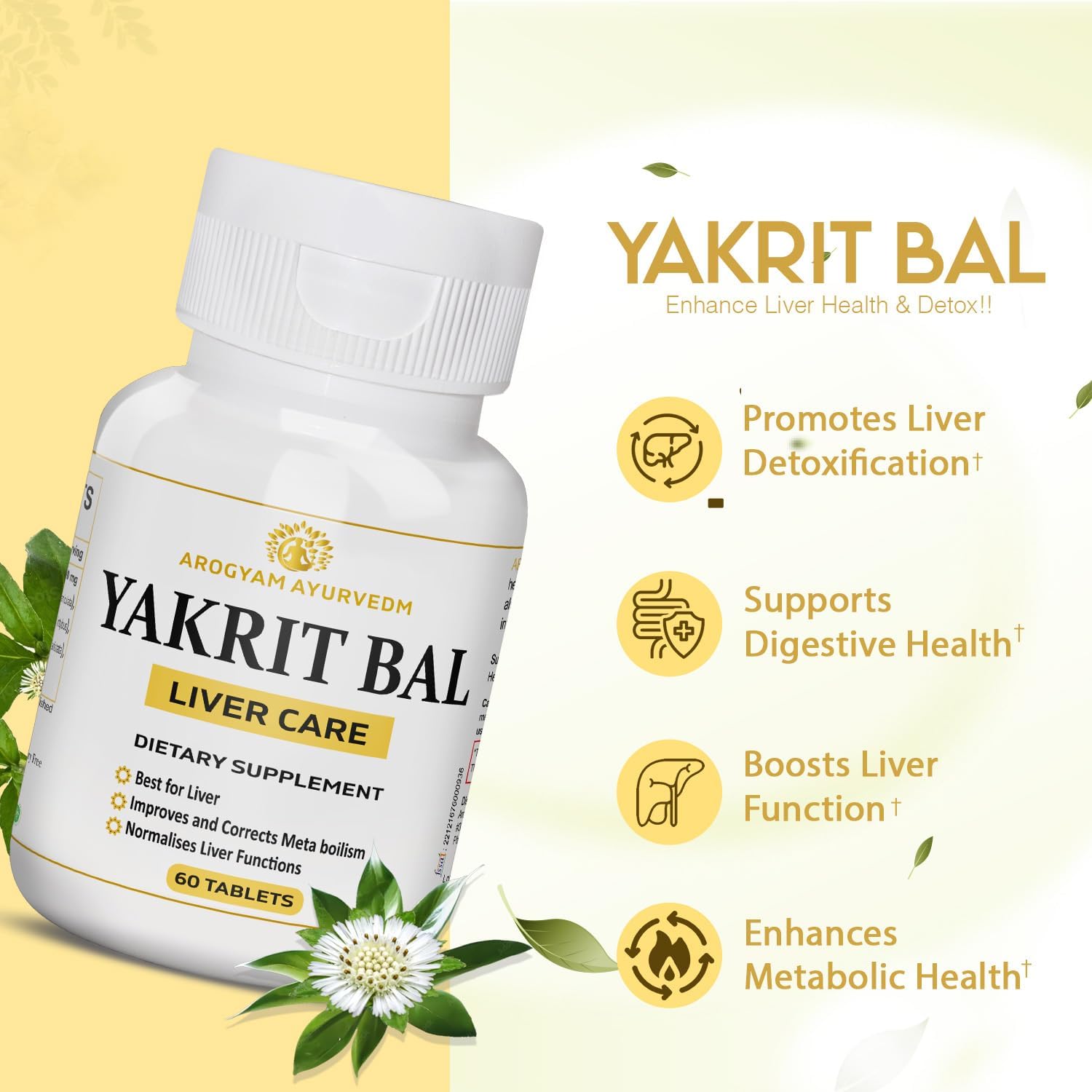 Smaart Health Dr. Pushp's AROGYAM AYURVEDM YAKRIT BAL Liver Support Tablets - Pack of 60, Detoxify Liver