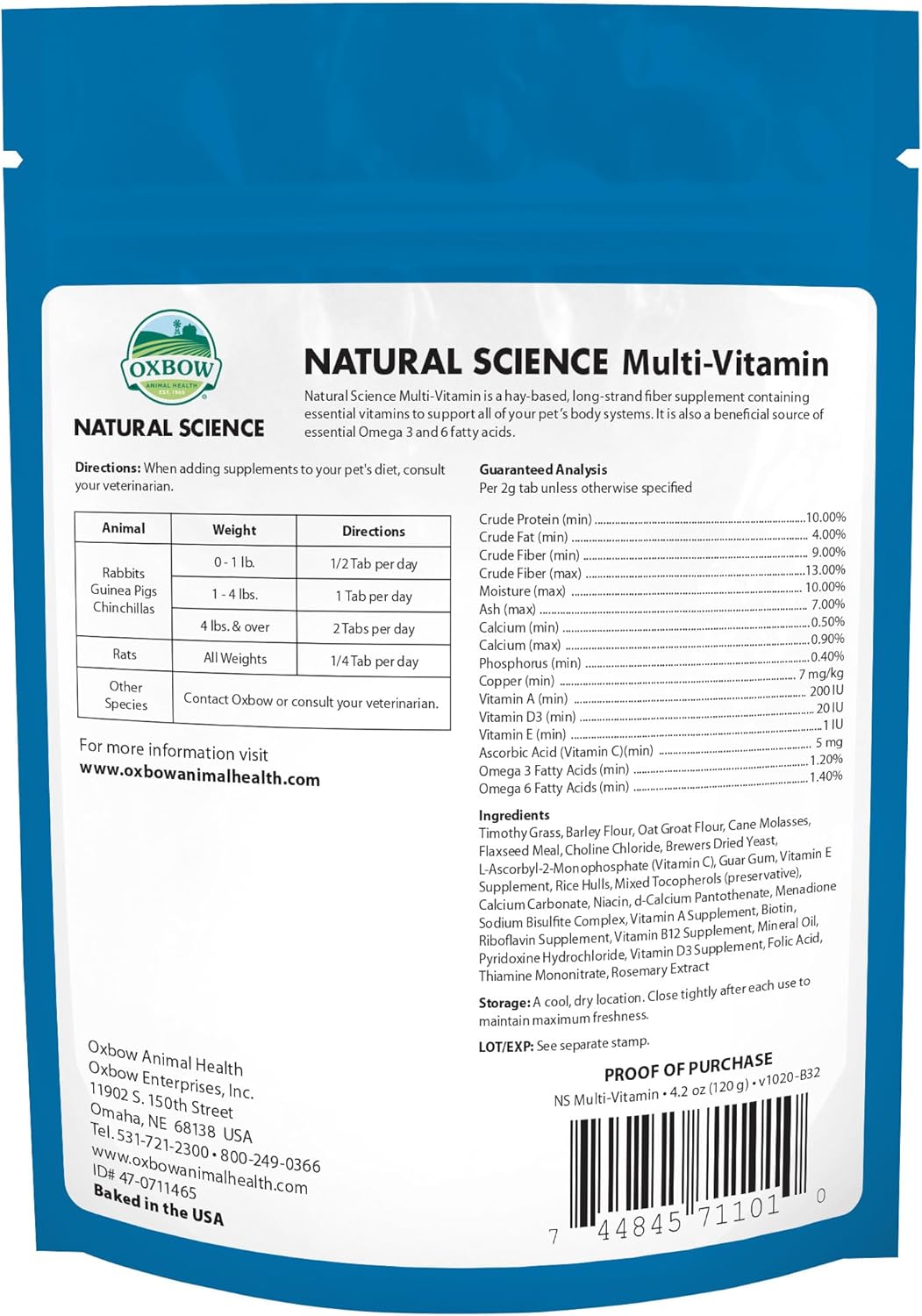 Small Animal Multivitamin with Essential Vitamins, Omega 3 & 6 Fatty Acids - 4.2 oz.