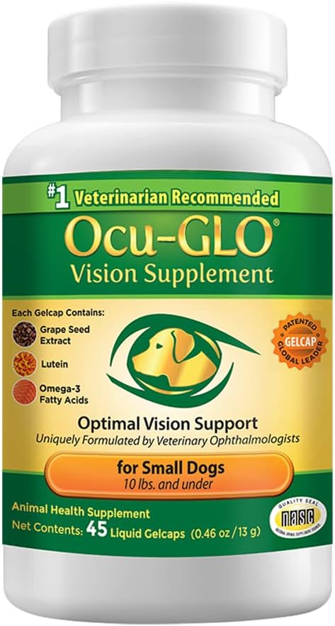 Small Dog Eye Health Supplement with Lutein, Omega-3, Grape Seed Extract & Antioxidants, 45 Liquid Gelcaps