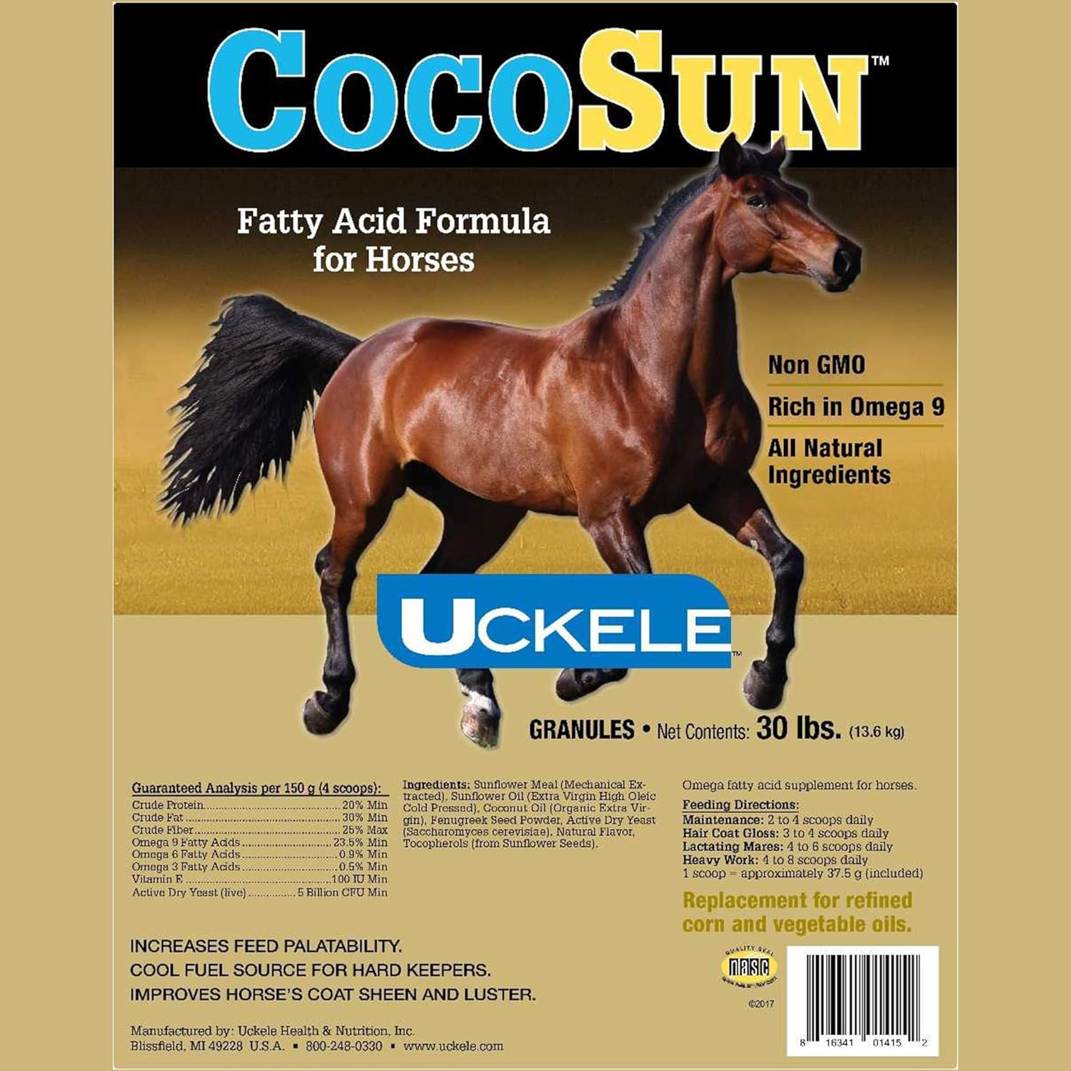 SmartEquine CocoSun™ Granular Omega Horse Supplement | Promotes Healthy Skin & Shiny Coats | Supports Weight Gain | 30 lb Bag