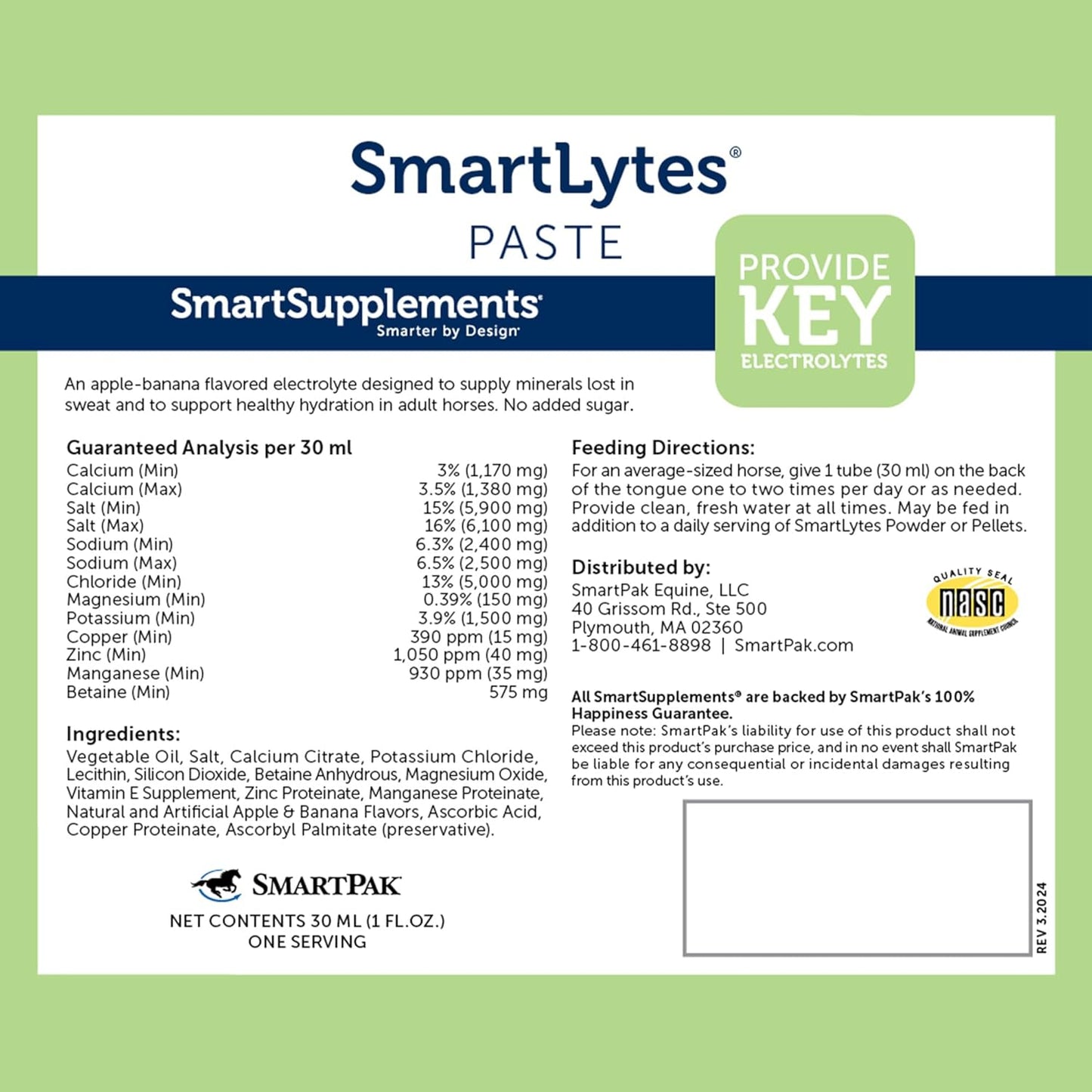 SmartPak SmartLytes Paste for Horses | Electrolyte Paste with Apple Banana Flavor, Hydration Support, 6 Tubes