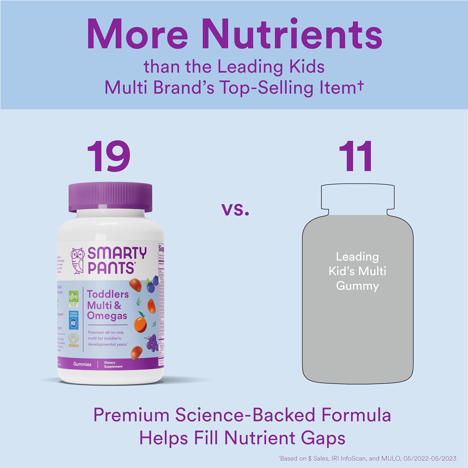 SmartyPants Toddler Multivitamin Gummies with Omega 3 Fish Oil, Vitamin D3, C, B12, B6, A, K & Zinc, Three Fruit Flavors - 70 Count