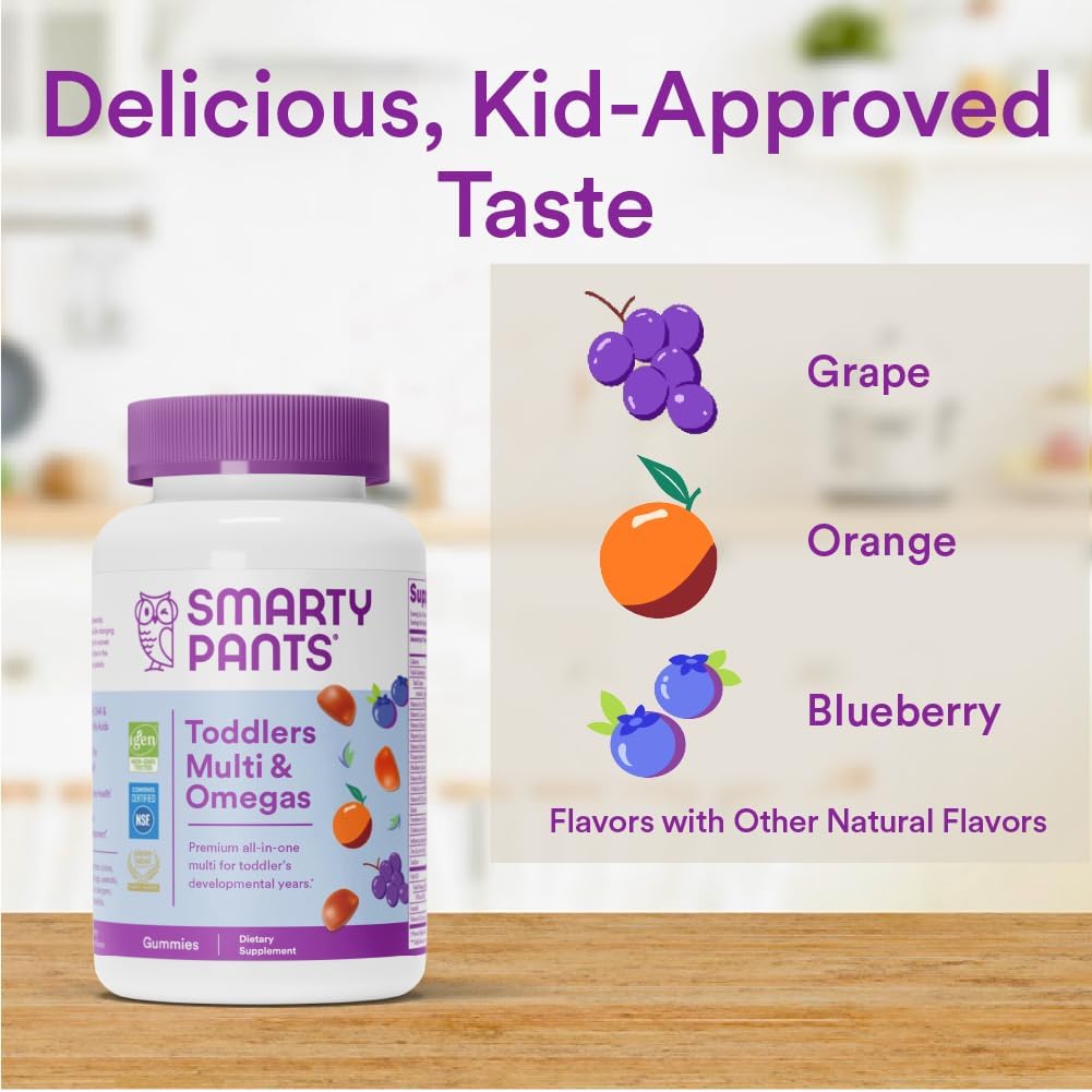 SmartyPants Toddler Multivitamin Gummies with Omega 3 Fish Oil, Vitamin D3, C, B12, B6, A, K & Zinc, Three Fruit Flavors - 70 Count
