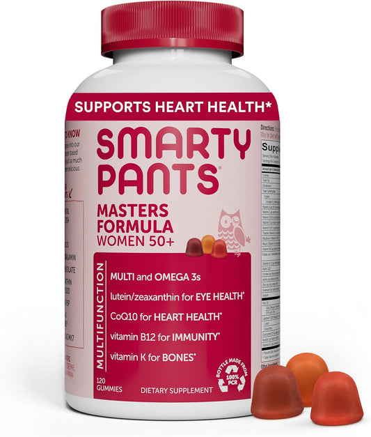 SmartyPants Women's 50+ Multivitamin Gummy with Omega 3 Fish Oil, Methylfolate, CoQ10, Vitamin D3, C, B12, B6, A, K, Zinc, Biotin - 120 Count