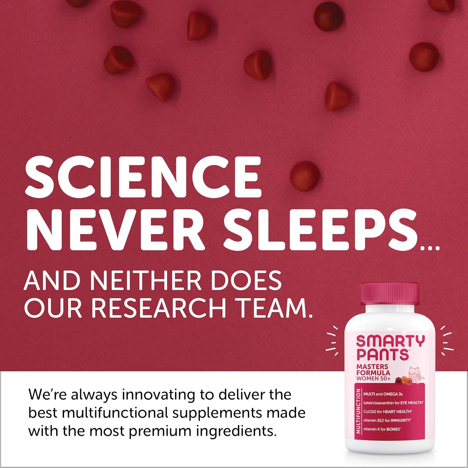 SmartyPants Women's 50+ Multivitamin Gummy with Omega 3 Fish Oil, Methylfolate, CoQ10, Vitamin D3, C, B12, B6, A, K, Zinc, Biotin - 120 Count