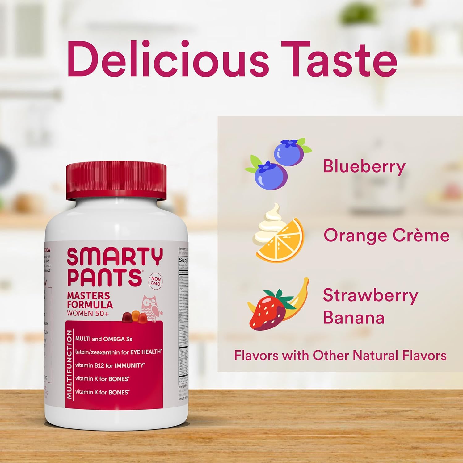 SmartyPants Women's 50+ Multivitamin Gummy with Omega 3 Fish Oil, Methylfolate, CoQ10, Vitamin D3, C, B12, B6, A, K, Zinc, Biotin - 120 Count