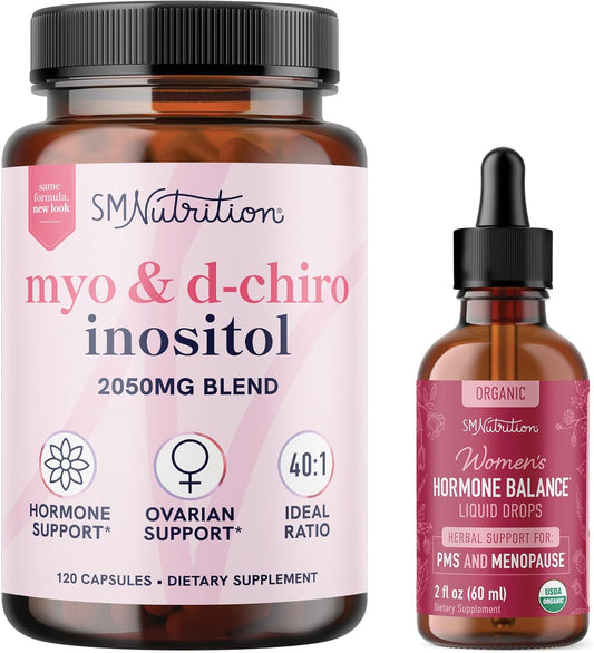 SMNutrition Hormone Balancing Bundle: Herbal Tincture with Myo-Inositol & D-Chiro Inositol for Women's Cycle Support (90 Servings)