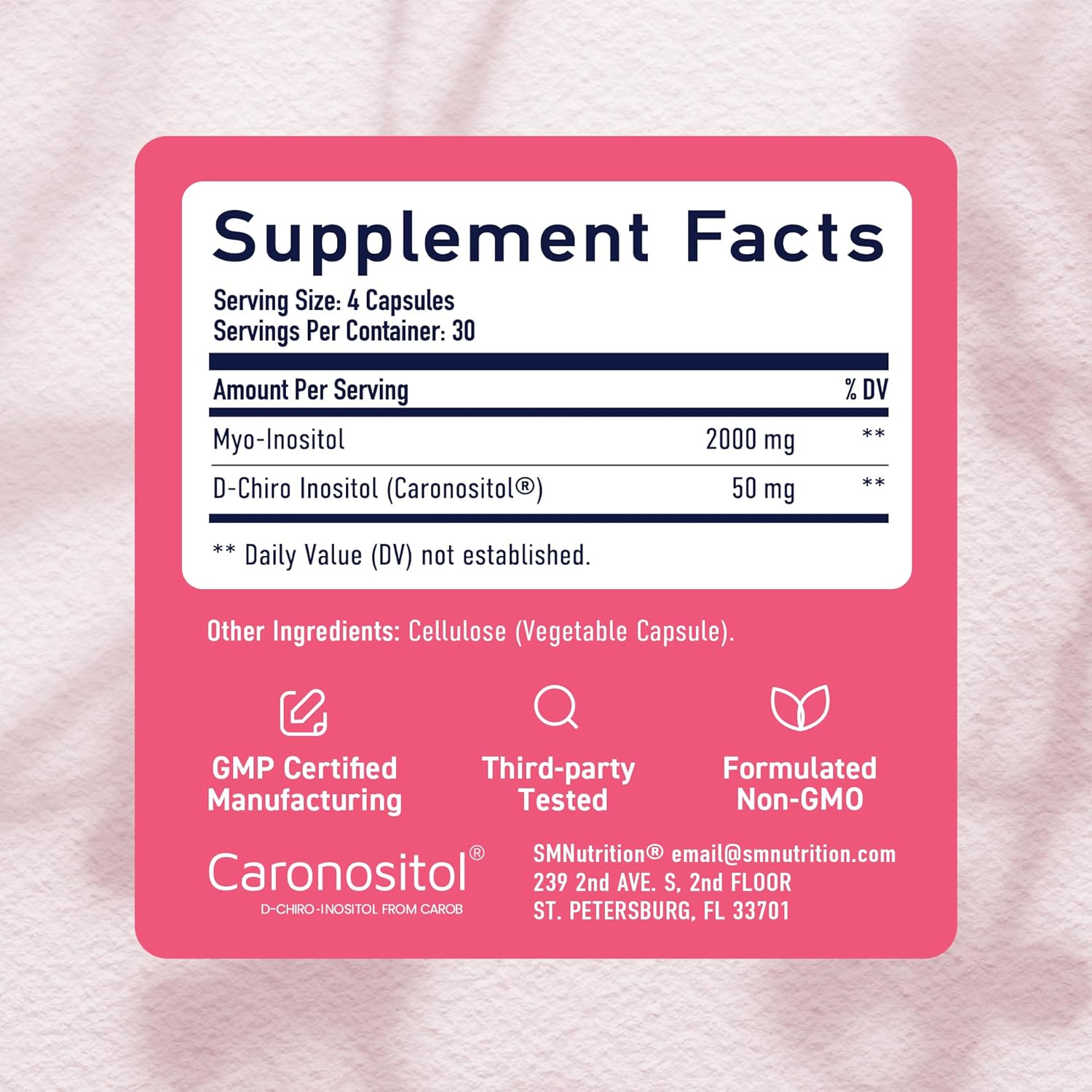 SMNutrition Myo-Inositol & D-Chiro Inositol Capsules for Women | Hormone Balance & Ovarian Health Support | 40:1 Ratio, 2000mg Myo-Inositol & 50mg D-Chiro | Menstrual Cycle & Ovarian Vitamins | 120 Count