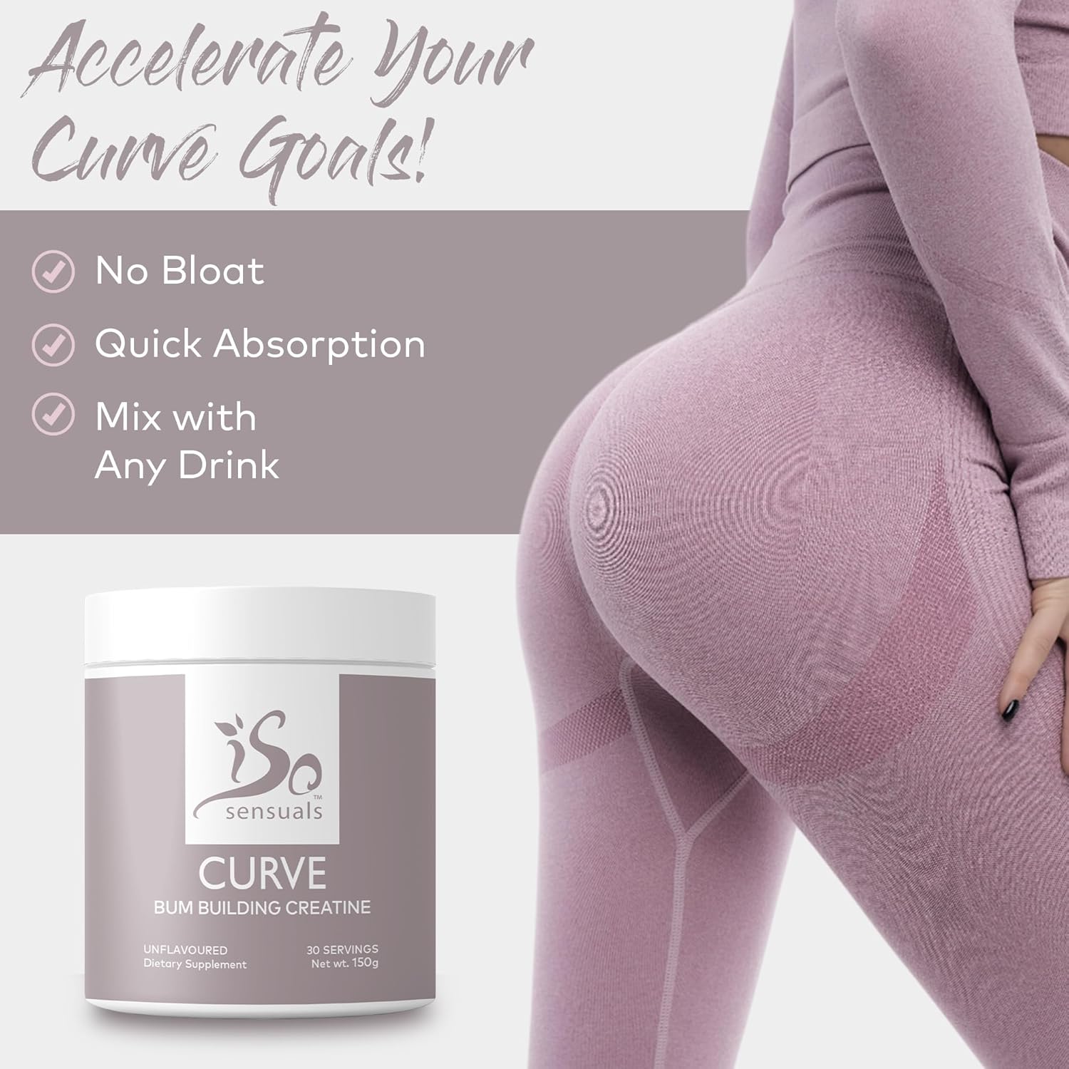 Smooth Muscle Builder for Women - IsoSensuals Curve Bum Building Creatine, Micronized 200 Mesh, Energy Supplement for Booty Gains, 30 Unflavored Peach Servings