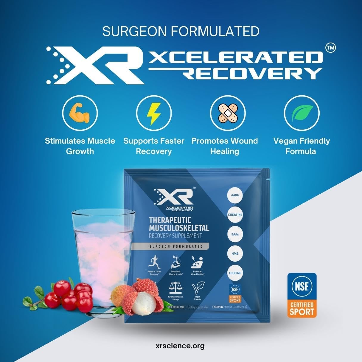 SNANA XR™ Musculoskeletal Recovery Supplement: 14-Pack for Injury & Surgery | Amino Acids, HMB, Creatine, AAKG | Cranberry Lychee Powder Drink Mix | NSF Certified