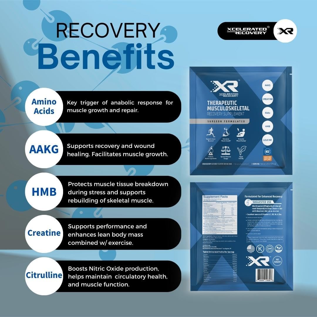 SNANA XR™ Musculoskeletal Recovery Supplement: 14-Pack for Injury & Surgery | Amino Acids, HMB, Creatine, AAKG | Cranberry Lychee Powder Drink Mix | NSF Certified