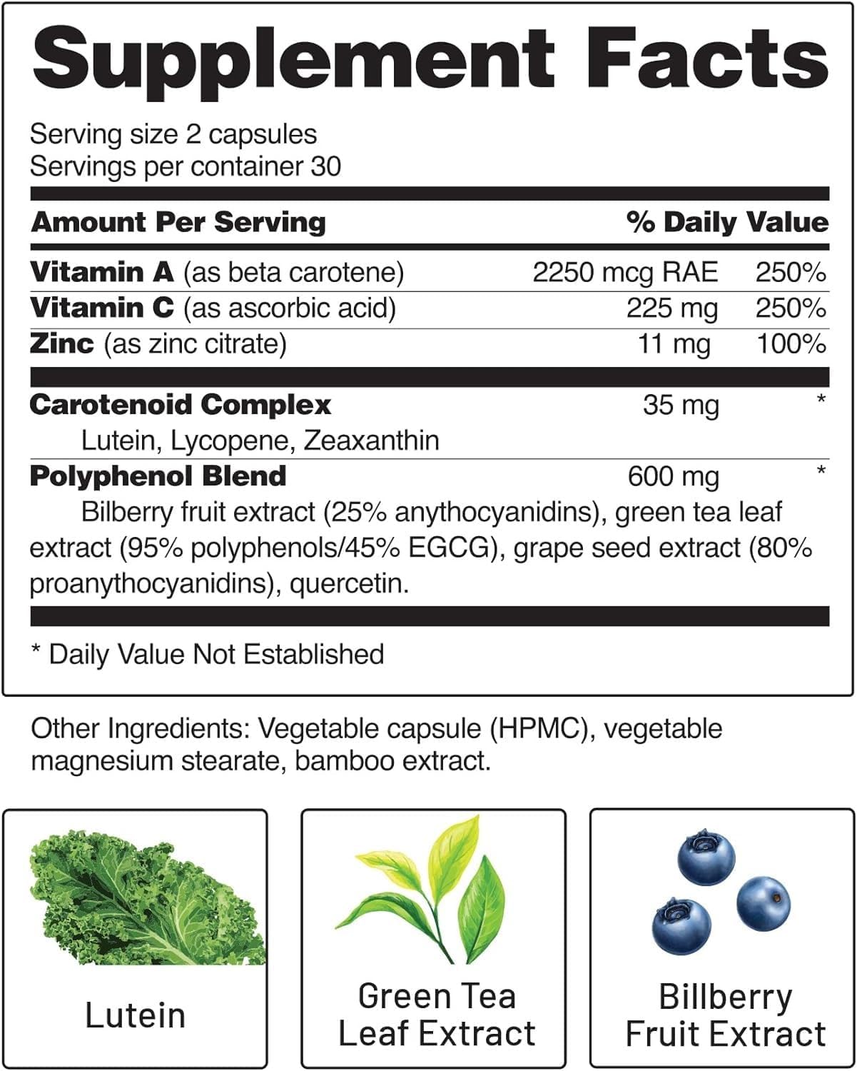 Snap Eye Health Supplements for Adults - Lutein, Zeaxanthin, Bilberry Extract - 60 Capsules