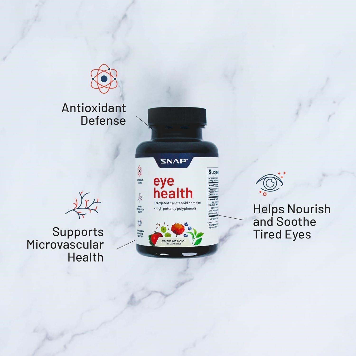 Snap Eye Health Supplements for Adults - Lutein, Zeaxanthin, Bilberry Extract - 60 Capsules