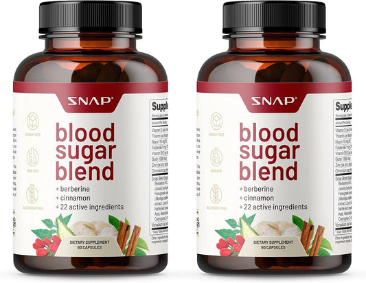 Snap Supplements Blood Sugar Support Capsules with Berberine, CoQ10, Cinnamon, Alpha Lipoic Acid and Gymnema - 120 Capsules, Sugar Free