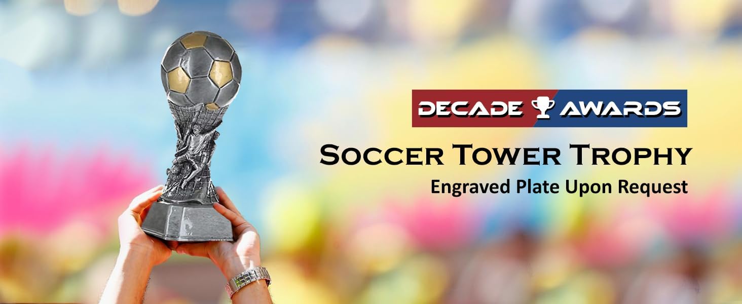 Soccer Team Tower Trophy - 9 Inch Tall - Engraved Plate Option - Ideal for Playoffs, Tournaments, and Championships