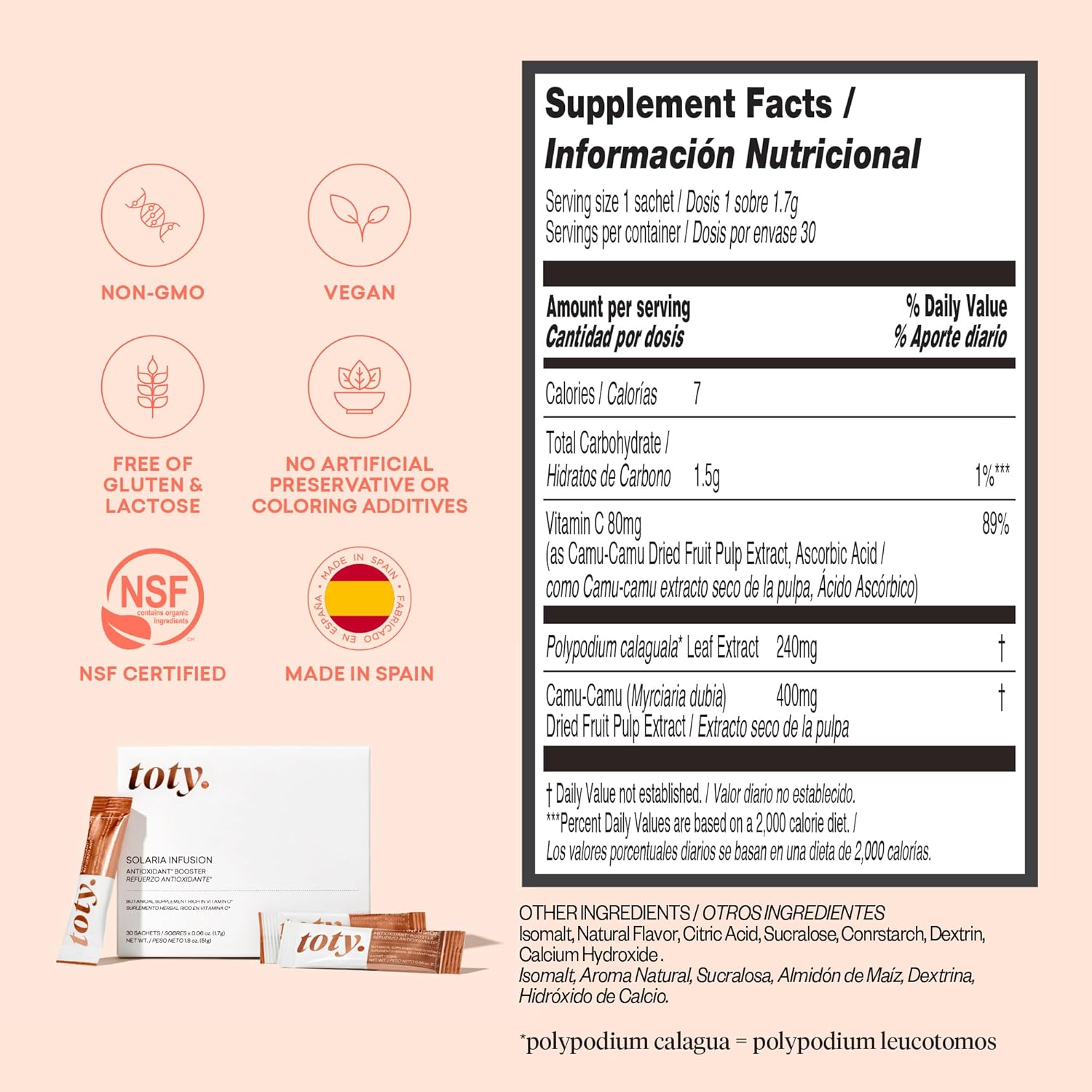 Sofia Vergara Solaria Infusion Antioxidant Booster Supplement with Polypodium Leucotomos Extract and Camu Camu Vitamin C - 30 Sachets