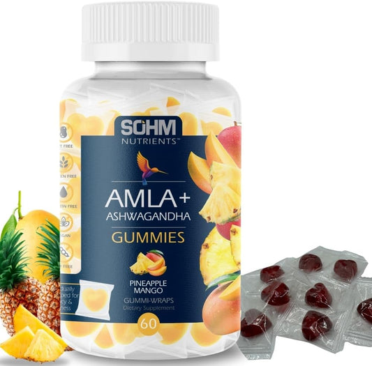 SOHM Amla and Ashwagandha Gummies: Immune Support for Men and Women, Vegetarian Pineapple Mango Flavor, Individually Wrapped