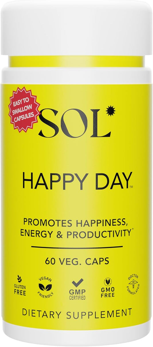 Sol Nutrition Happy Day Supplement: Natural Herbal Blend for Healthy Living - 60 Capsules