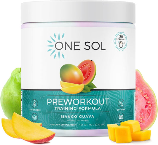 Sol Pre-Workout for Women - Enhanced Pump & Focus, Natural Ingredients, Vegan (Mango Guava)