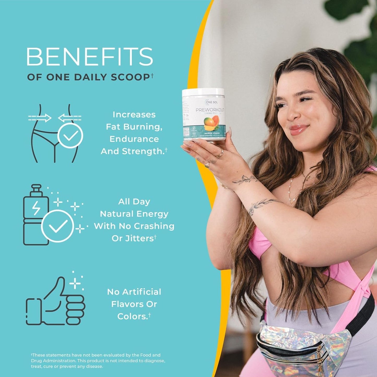Sol Pre-Workout for Women - Enhanced Pump & Focus, Natural Ingredients, Vegan (Mango Guava)