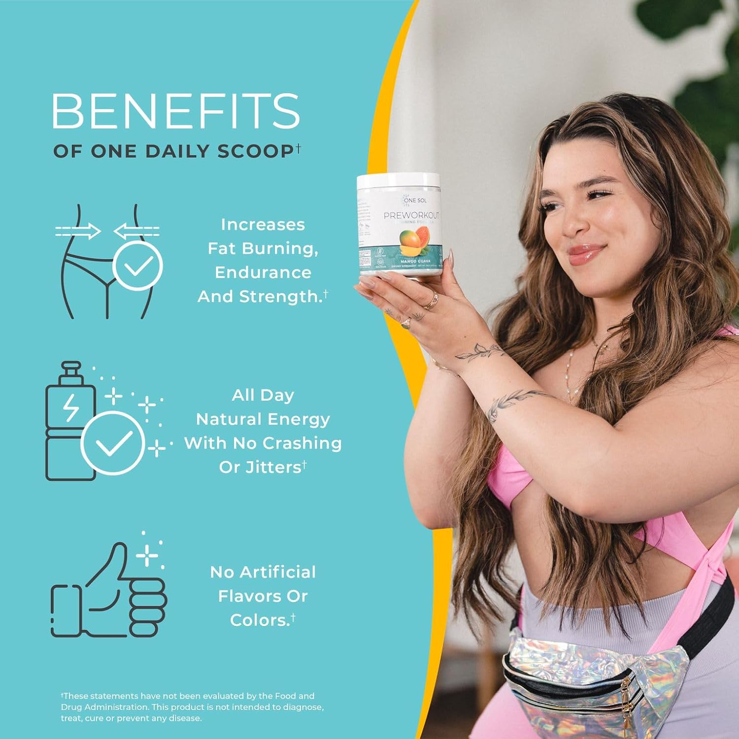 Sol Pre-Workout for Women - Enhanced Pump & Focus, Natural Ingredients, Vegan (Mango Guava)