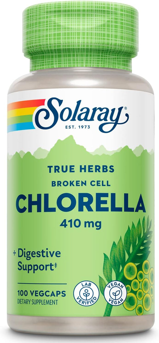 Solaray Broken Cell Chlorella 410 mg Capsules | Superfood Rich in Protein, Vitamins, Minerals, Chlorophyll | Non-GMO | 100 Vegetarian Capsules