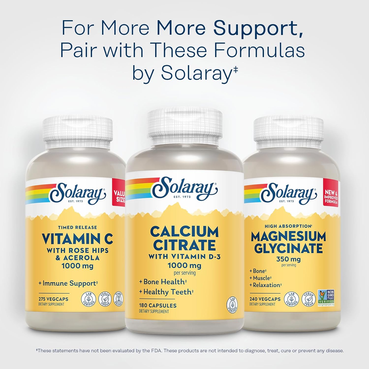 Solaray Calcium Citrate with Vitamin D3 1000mg Capsules for Bone and Teeth Health - Gentle on Stomach, Lab Verified - 180 Count, 30 Day Supply