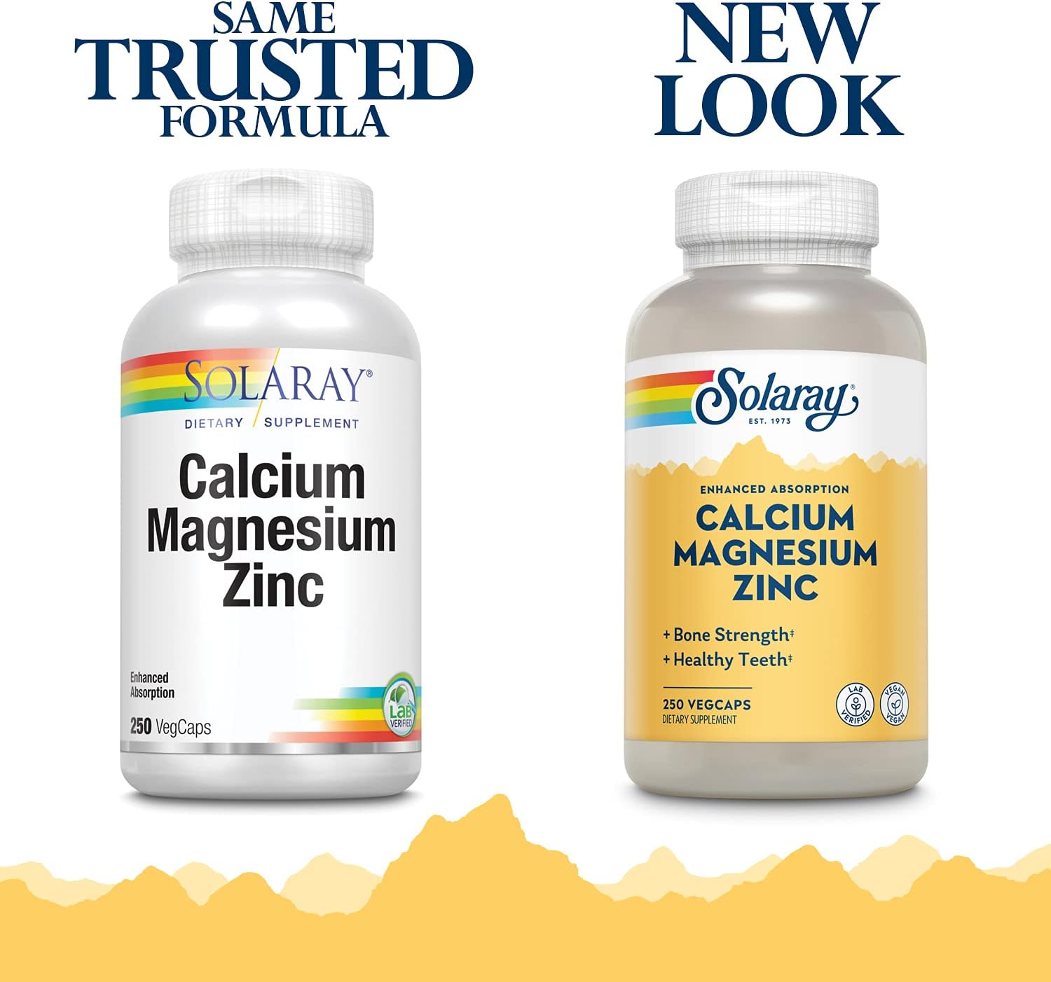 Solaray Calcium Magnesium Zinc Supplement 1000/500mg 250 Count - Vegetarian Capsules for Bone Health and Immune Support